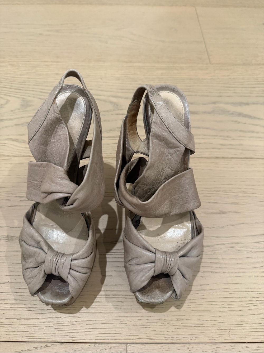 Fendi Taupe Leather Knot Front Open-Toe Slingback Heels